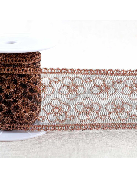 Metallic floral embroidery on tulle - Black, gold, and pink
