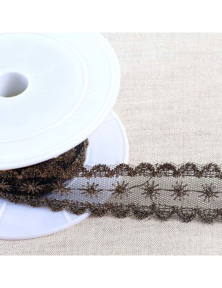 Metallic star embroidery on tulle - Black and gold