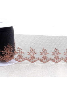 Metallic countryside embroidery on tulle - Black, gold, and pink