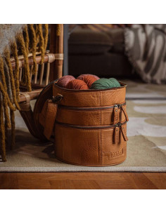 Muud Bturn leather storage bag for knitting - Whisky
