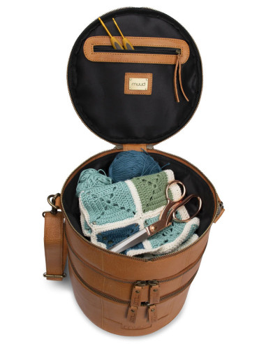 Muud Bturn leather storage bag for knitting - Whisky
