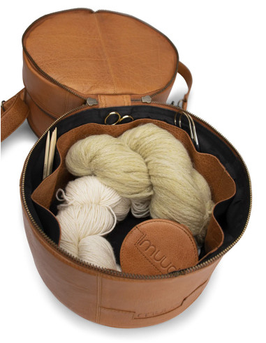 Muud Bturn leather storage bag for knitting - Whisky