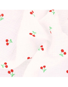 Double gauze cotton fabric - Cherries on white background