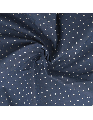 Indigo cotton poplin fabric with polka dots