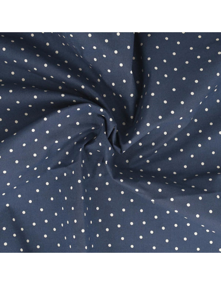 Indigo cotton poplin fabric with polka dots