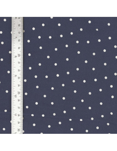 Indigo cotton poplin fabric with polka dots