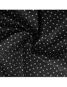 Black cotton poplin fabric with polka dots