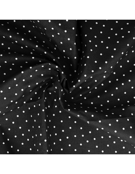 Black cotton poplin fabric with polka dots
