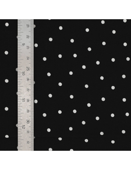 Black cotton poplin fabric with polka dots