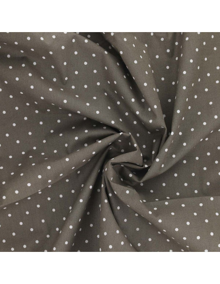 Cotton poplin fabric with polka dots - Taupe