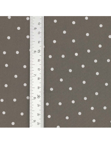 Cotton poplin fabric with polka dots - Taupe