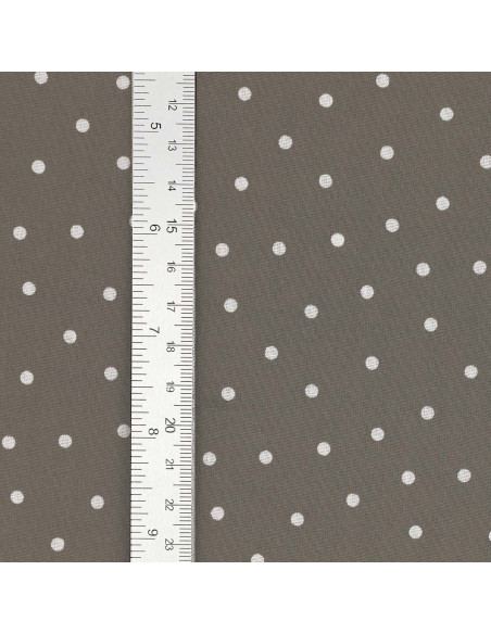 Cotton poplin fabric with polka dots - Taupe