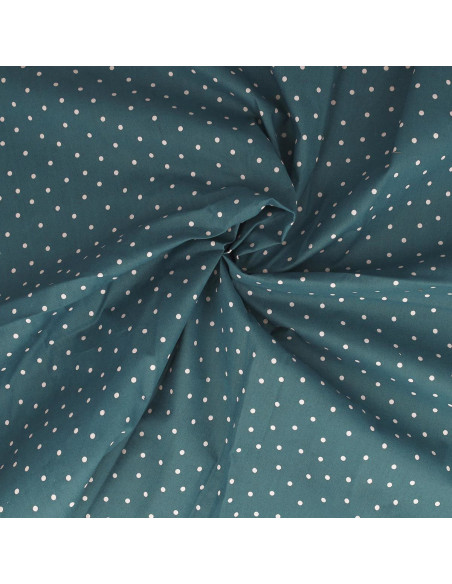 Teal blue cotton poplin fabric with polka dots