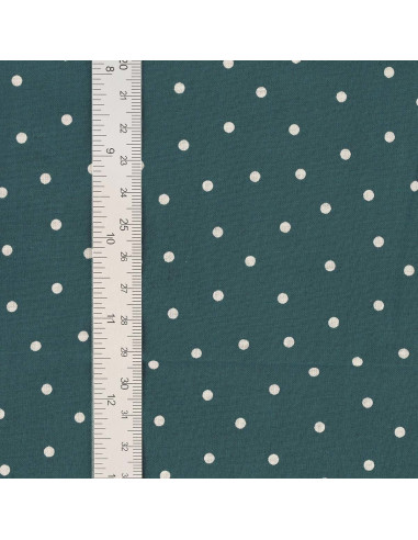 Teal blue cotton poplin fabric with polka dots