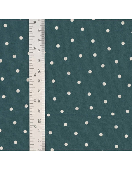 Teal blue cotton poplin fabric with polka dots
