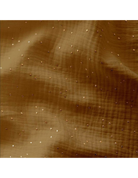 Double gauze cotton fabric with mini golden dots - Havana