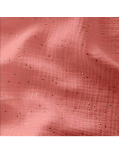 Double gauze cotton fabric with mini golden dots - Sorbet