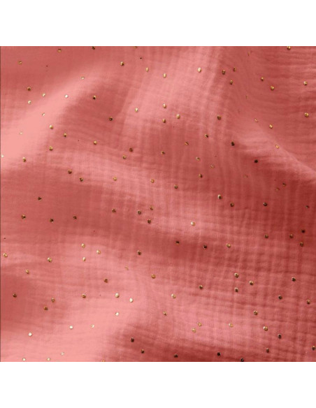 Double gauze cotton fabric with mini golden dots - Sorbet