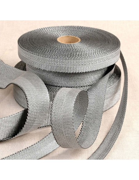 Metallic bag strap - Silver with black trim
