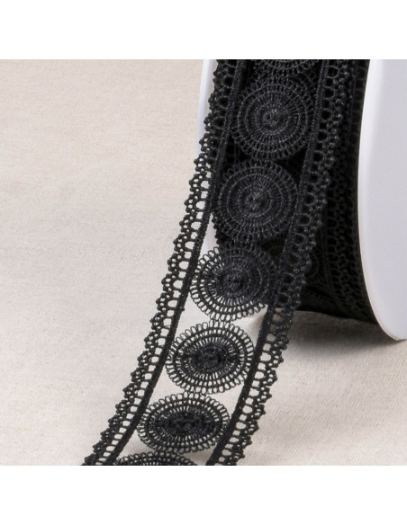 Fine guipure circles and borders - Black