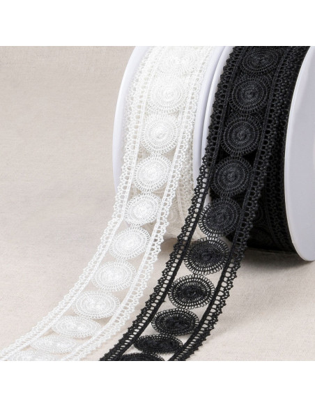 Fine guipure circles and borders - Black