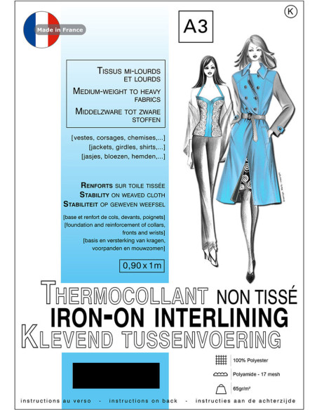 Non-woven fusible interfacing 0.9 x 1.0 m - Medium to heavy fabrics - Black