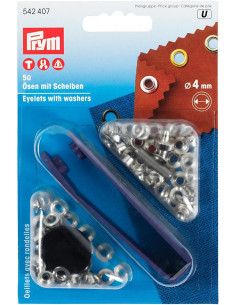 Box of 50 eyelets 4 mm with setting tool - Silver