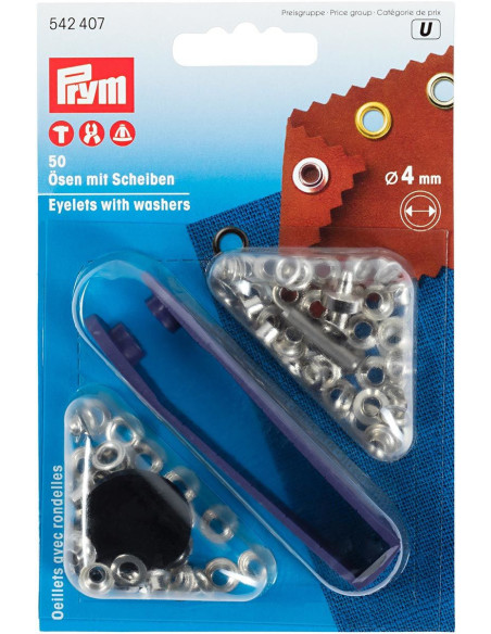Box of 50 eyelets 4 mm with setting tool - Silver