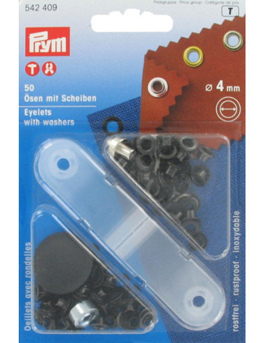 Box of 50 eyelets 4 mm with setting tool - Black