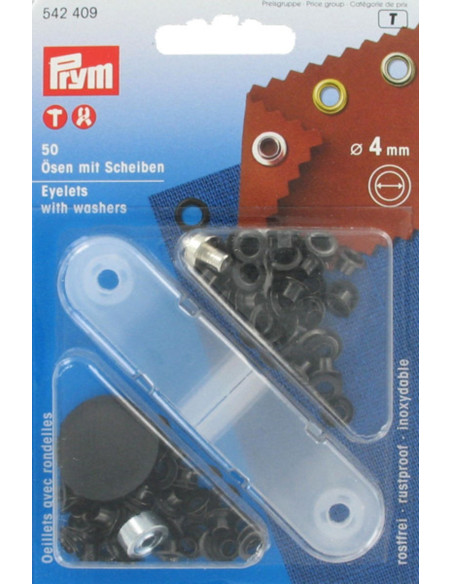 Box of 50 eyelets 4 mm with setting tool - Black