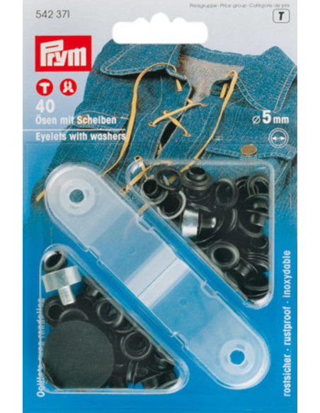 Box of 40 eyelets 5 mm with setting tool - Black