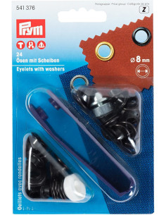 Box of 24 eyelets 8 mm with setting tool - Black
