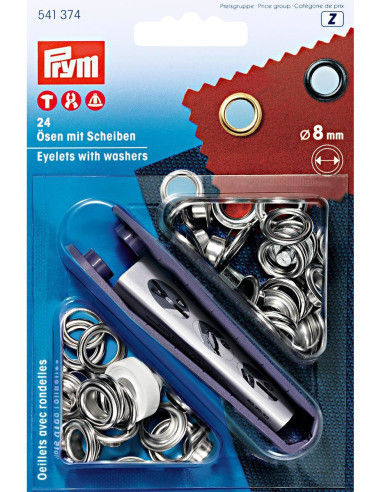 Box of 24 eyelets 8 mm with setting tool - Silver