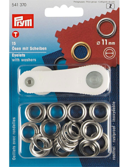 Box of 15 eyelets 11 mm with setting tool - Silver