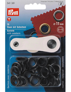 Box of 15 eyelets 11 mm with setting tool - Black