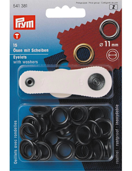 Box of 15 eyelets 11 mm with setting tool - Black