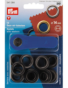Box of 10 eyelets 14 mm with setting tool - Black