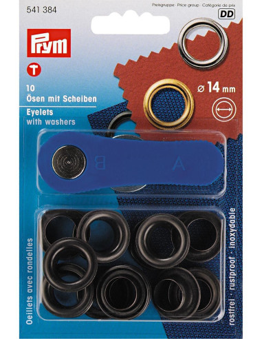 Box of 10 eyelets 14 mm with setting tool - Black