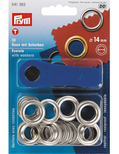 Box of 10 eyelets 14 mm with setting tool - Silver