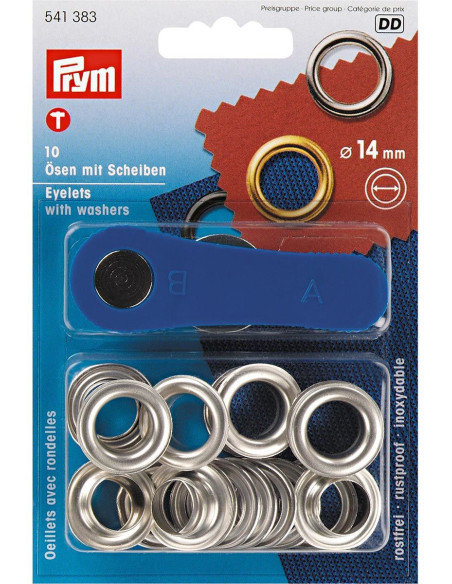 Box of 10 eyelets 14 mm with setting tool - Silver