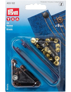 Box of 24 9 mm rivets with tool - Bronze and Copper