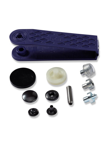 Box of 10 Bruni anorak snap buttons with 15 mm tool
