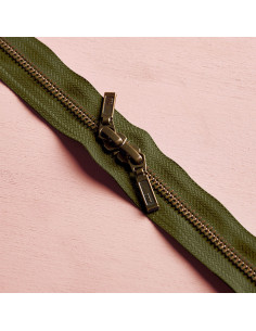 Double slider zipper Brass and Ivy Green 40 cm - Atelier Brunette