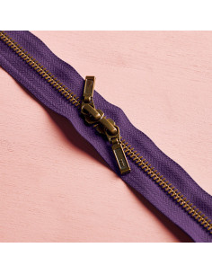 Double slider zipper Brass and Majestic Purple 40 cm - Atelier Brunette