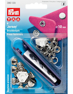 Box of 9 nickel jersey snap buttons with 10 mm tool
