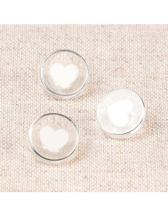 Transparent heart button 11 mm - White