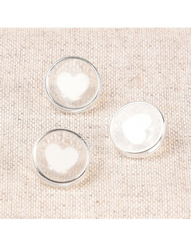 Transparent heart button 11 mm - White