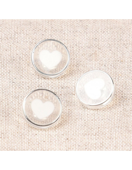 Transparent heart button 11 mm - White