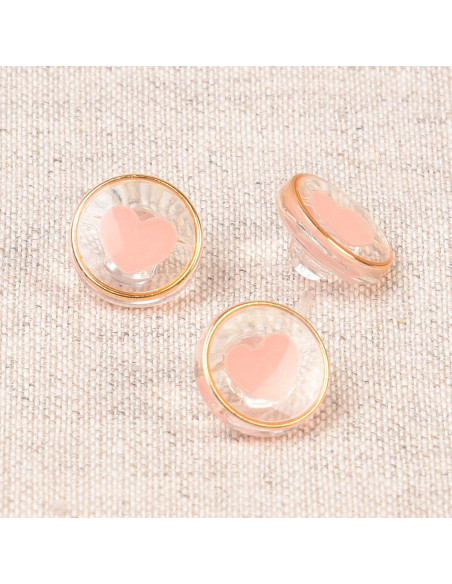 Transparent heart button 11 mm - Baby pink