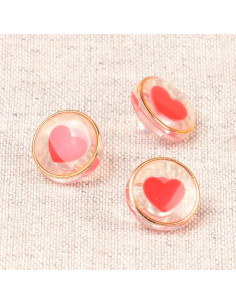 Transparent heart button 11 mm - Red